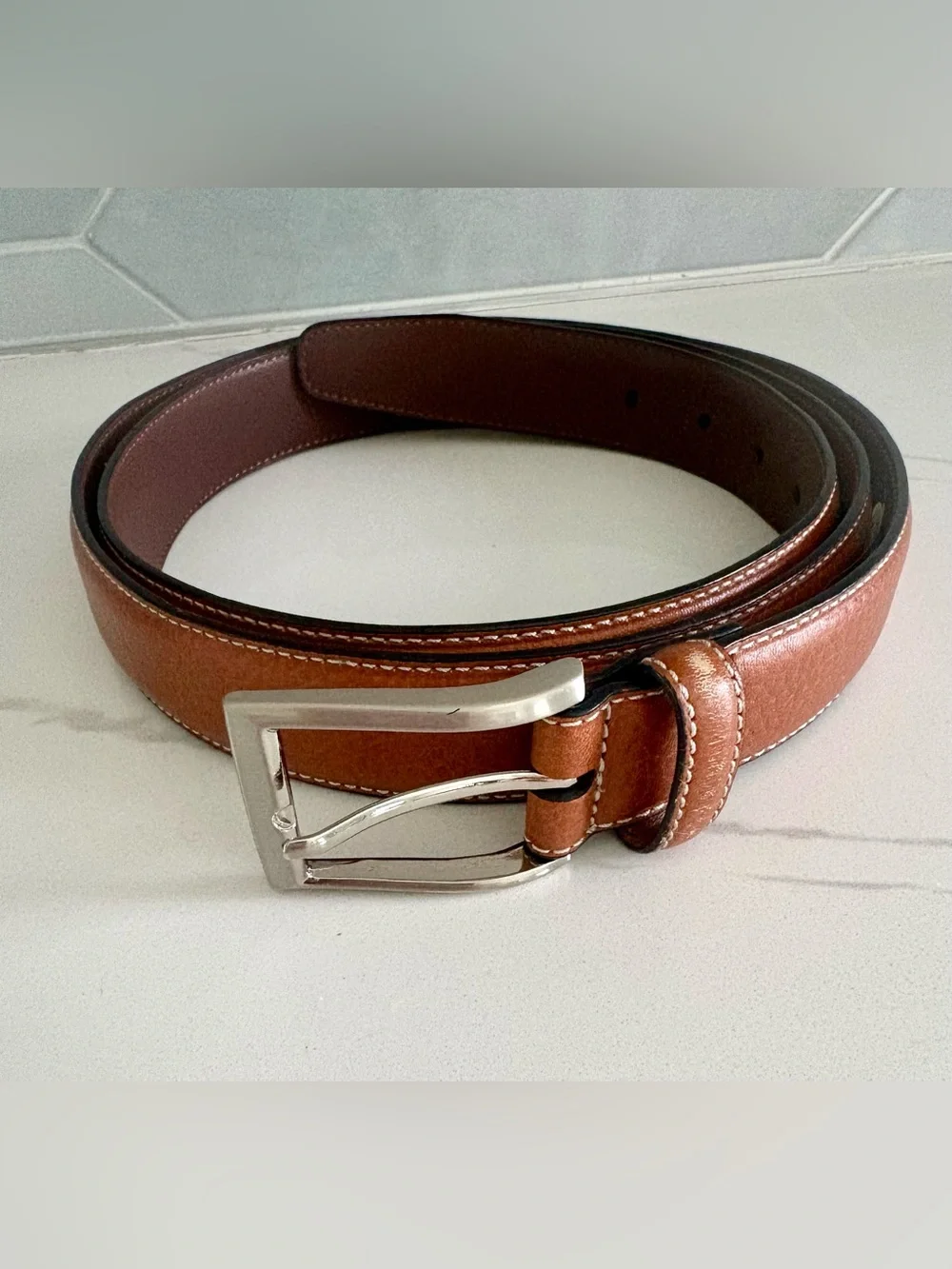 NWT Roundtree & Yorke Men’s Leather Dress Belt Cognac Brown Size 50 Big & Tall